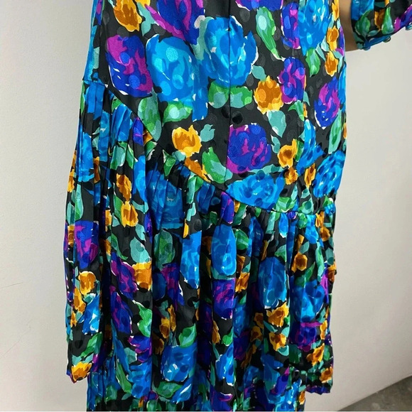Vintage Lindsey Blake Petites Bright Floral Pleat Layered Cocktail Dress 8P - Picture 3 of 7